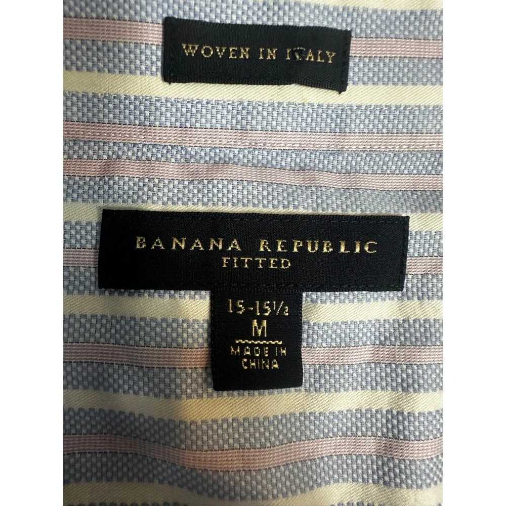 Banana Republic Fitted Dress Shirt Mens M 15-15.5 French Cuff Blue‎ Pink Italy